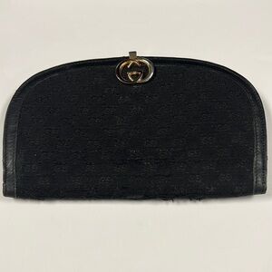 Gucci Vintage Black Double GG Canvas and Leather Bifold Clutch Bag